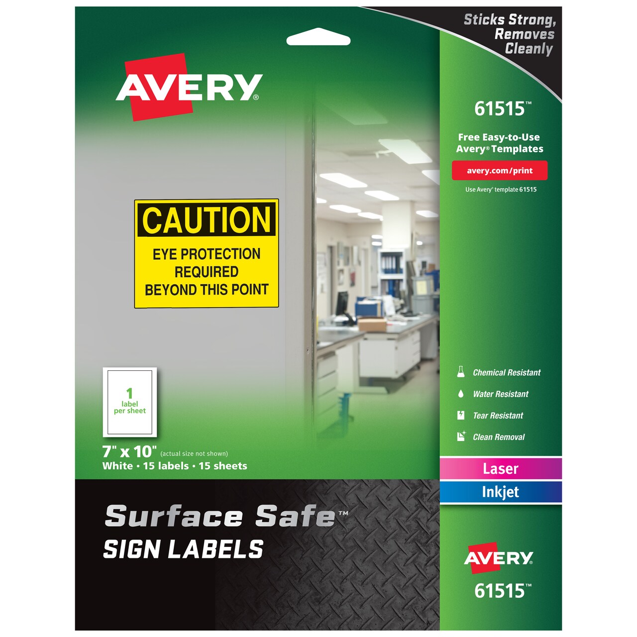 Avery Removable Label Safety Signs, 7" x 10", Printable, Water/Chemical Resistant, 15 Labels (61515)